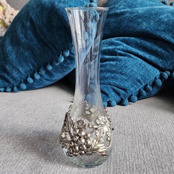 Set of Arthur Court Vineyard Grapes Silver Metal Footed Dish and Vase Wine Gift - Picture 4 of 14